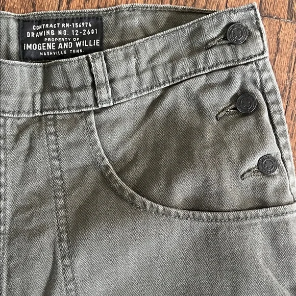 Imogene + Willie olive green Liza herringbone twill utility pants women’s 28 - Picture 6 of 9